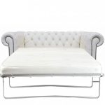 Chesterfield Genuine Leather Shelly White Two Seater Sofa Bed .
