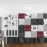 Grey, Black and Red Woodland Plaid and Arrow Rustic Patch Baby Boy .