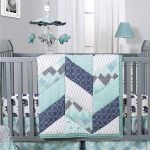 Mosaic Elephant and Geometric 5 Piece Baby Boy Crib Bedding Sets .