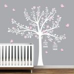 Tree Wall Decals, Nursery Wall Decals, Flower Stickers, Pink Girls .