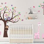 Hanging Safari Monkey Wall Art Prints Baby Girl Pink Nursery .