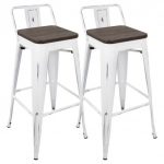 Set Of 2 Oregon Industrial Low Back Bar Stool With Vintage - White .