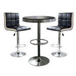 AmeriHome Retro Style Bar Table Set in Black with Padded Vinyl .