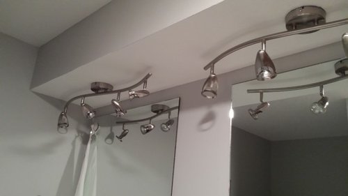 Ideas for bathroom light fixtures. Must be ceiling mounte