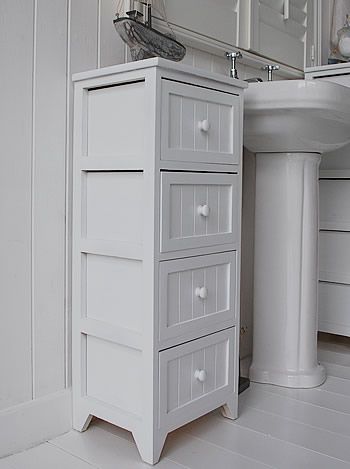 side view of the white tall bathroom storage cabinet | White .