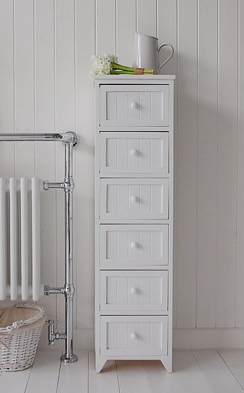Maine Narrow tall Freestanding Bathroom Cabinet with 6 drawers for .
