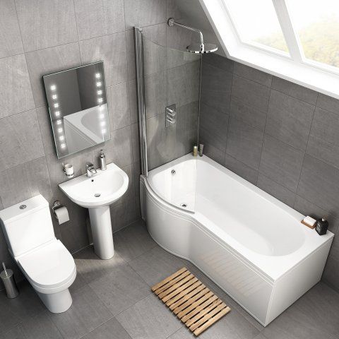 1700mm x 850mm Cesar P Shaped Left Handed Bath Suite - soak.com .