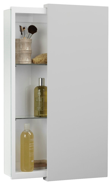 Ronbow Sliding Door Bathroom Wall Cabinet, Glossy White, 12"x32 .