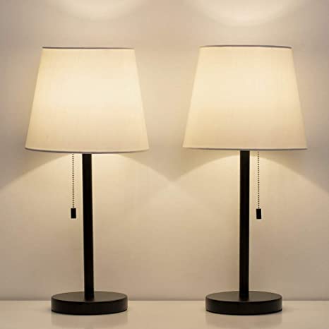 HAITRAL Bedside Table Lamps Set of 2 - Black and White Modern Desk .