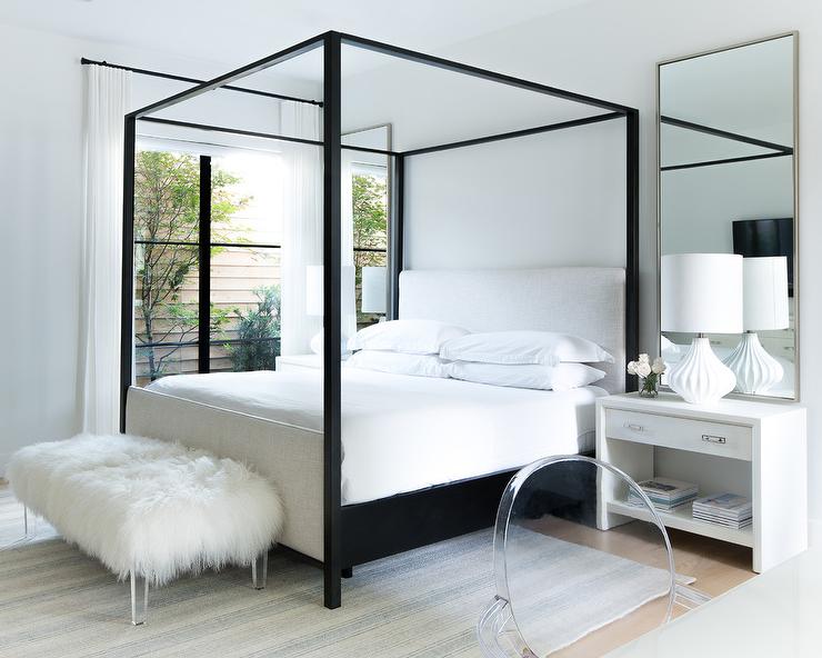 Black Canopy bed with White Bedside Tables - Transitional - Bedro
