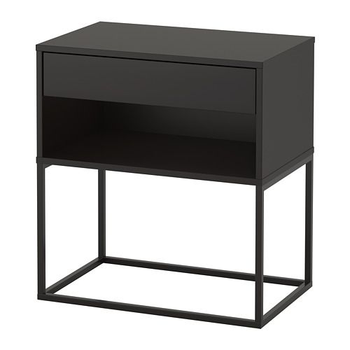 VIKHAMMER Bedside table Black IKEA | Metal nightstand, Cool .
