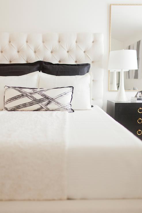 White Tufted Headboard with Black Nightstand - Contemporary - Bedro