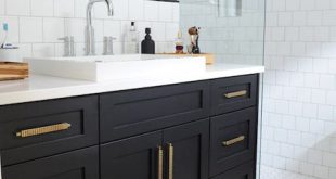 Black Bathroom Vanity with Gold Hardware, Vintage, Bathroom .