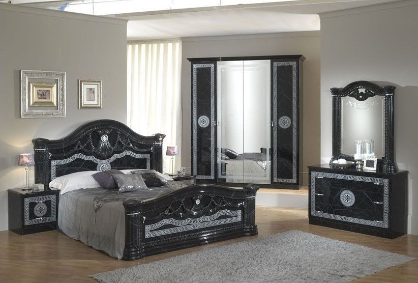 Black italian high gloss bedroom furniture set - Homegeni