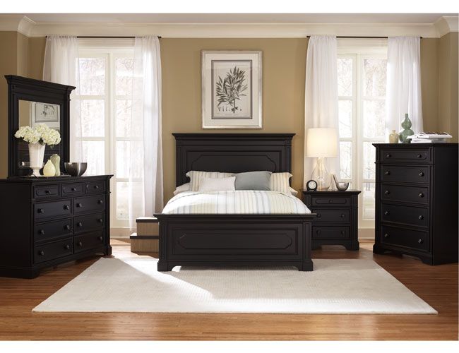 THE FURNITURE :: Black Rubbed Finished Bedroom Set with Panel Bed .