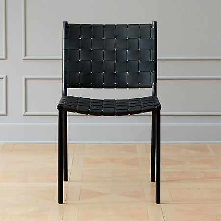 Woven Black Leather Dining Chair | C