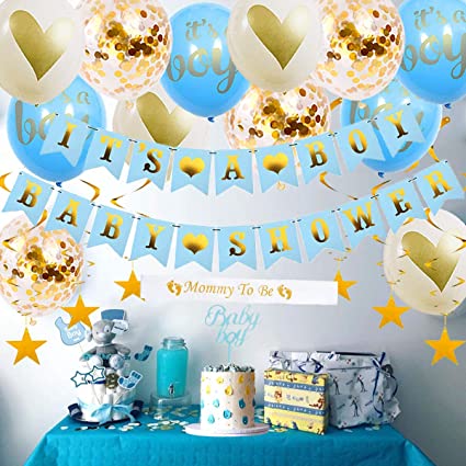 Amazon.com: Baby Shower Decorations for Boy-Blue and Gold Baby Boy .