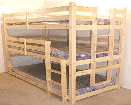 Triple Sleeper Bunk Beds with Mattresses Storage Metal Wood Frames .