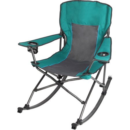 Ozark Trail Quad Fold Rocking Camp Chair with Cup Holders, Green .