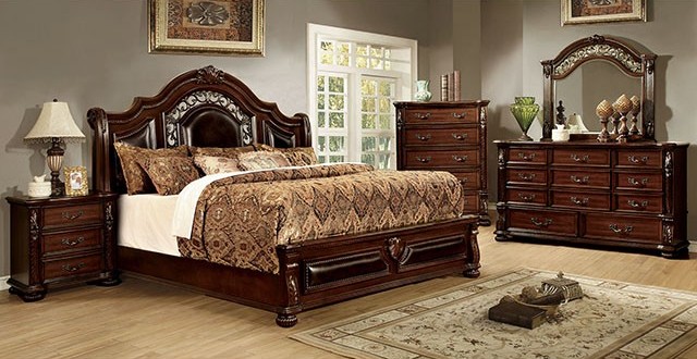 CM7588 5 pc flandreau collection brown cherry finish wood queen .