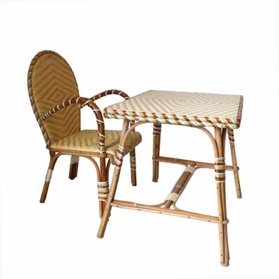 Vintage French Rattan Children's Desk and Chair for sale at Pamo