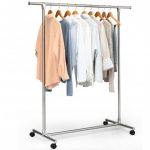 Clothing Rack Stainless Steel Heavy Duty Hanging Rail with Wheels .