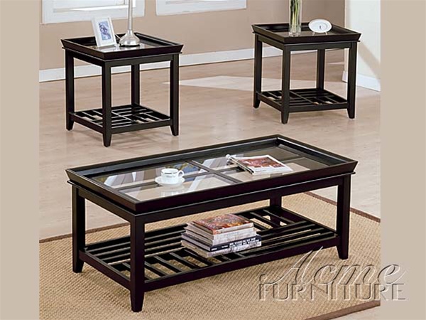 Ava Glass Top 3pc Coffee/End Table Set in Espresso Finish by Ac