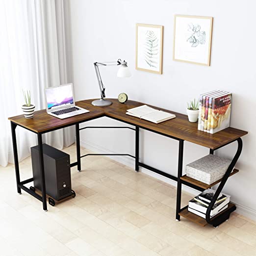 Amazon.com: WeeHom Reversible L Shaped Desk with Shelves Modern .