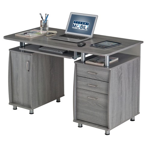 Complete Workstation Computer Desk With Storage Gray - Techni .
