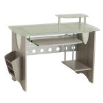 Techni Mobili Gray Frosted Glass Top Computer Desk with Storage .