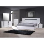Contemporary Queen Bedroom Set in White Lacquer and Chrome Set .