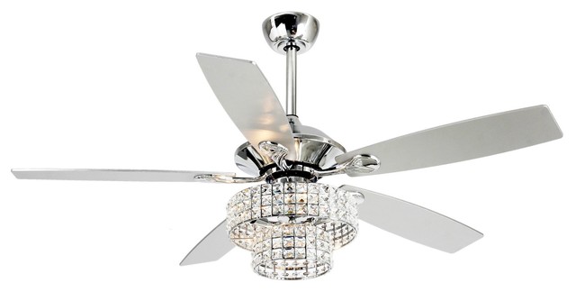 52" Modern Crystal Ceiling Fan With 4-Lights/5 Blades, Remote .