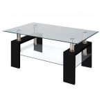 Fab Glass and Mirror Modern Glass Black Coffee Table With Shelf .