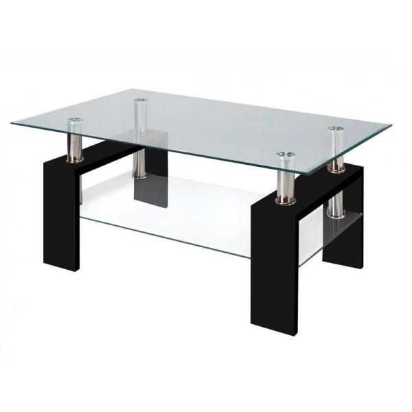 Fab Glass and Mirror Modern Glass Black Coffee Table With Shelf .