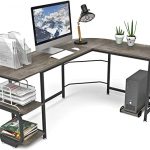 Amazon.com: Teraves Reversible L Shaped Desk with Shelves Round .