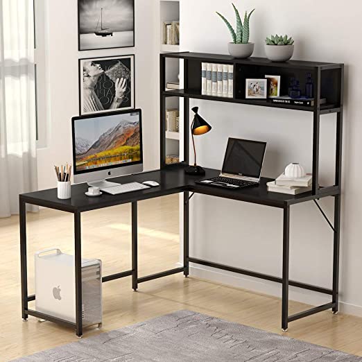 Amazon.com: Tribesigns L-Shaped Desk with Hutch,55 Inches Corner .