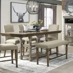 LETTNER GRAY AND BROWN COUNTER HEIGHT DINING SET SIGNATURE DESIGN .