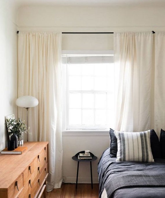 Pair of Cream linen curtains ivory cream drapes window | Et