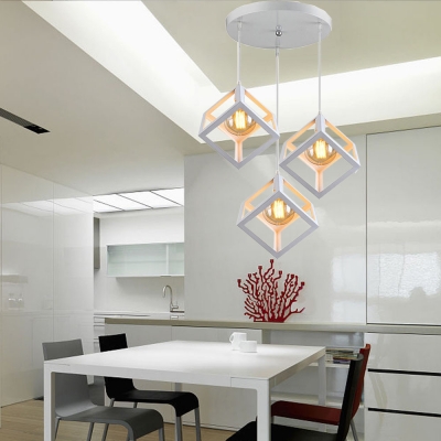 Metal Square Cage Ceiling Light Dining Room Kitchen 3 Lights .
