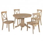 Set Of 5 Michael 42"Round Dining Table With Chairs White Wash .