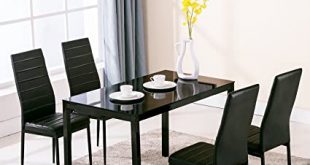 Amazon.com - 4Family 5 Piece Dining Table Set 4 Chairs Glass Metal .