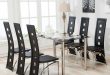 7Pcs Dining Table Set 6 Chairs Glass Metal Kitchen Room Furniture .
