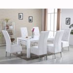 Diamante Dining Table In White High Gloss With 6 Asam Chairs .
