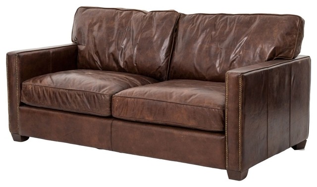 Larkin 2 Seater Vintage Cigar Distressed Leather Sofa .
