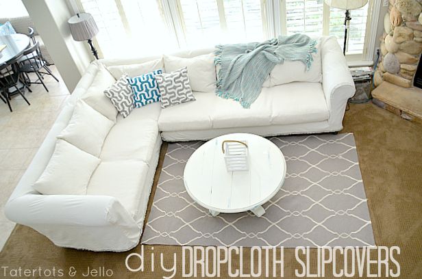 Make a Dropcloth Sofa Sectional Slipcover | Sectional slipcover .