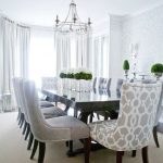 Lux Decor: Elegant dining room with silvery gray damask wallpaper .