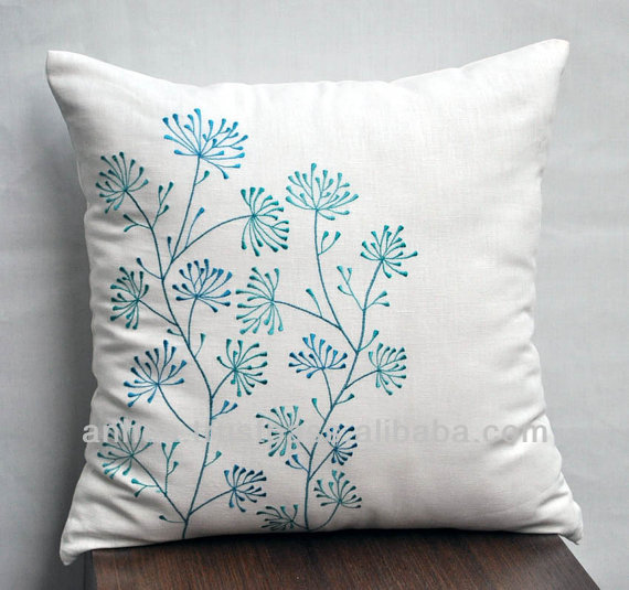 White Linen Embroidery Tree Pattern Cushion Cover - Buy .
