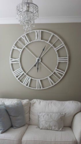 Extra-Large-Distressed-White-Metal-Roman-Numeral-Clock | Wall .