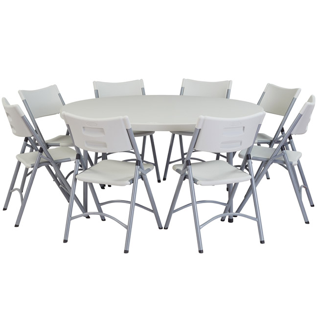 National Plastic Folding Table & Chair Set- 60" Round Folding .