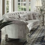 Formal Living Room Furniture Sofa & Chair Set White Finish Fabric .